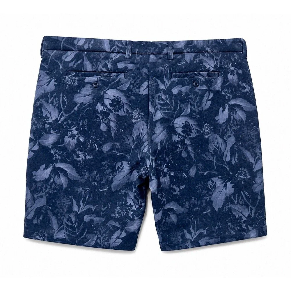NWT BUGATCHI Theo Floral Indigo Print Oooh Cotton Shorts Blue Size 38 Hawaiian